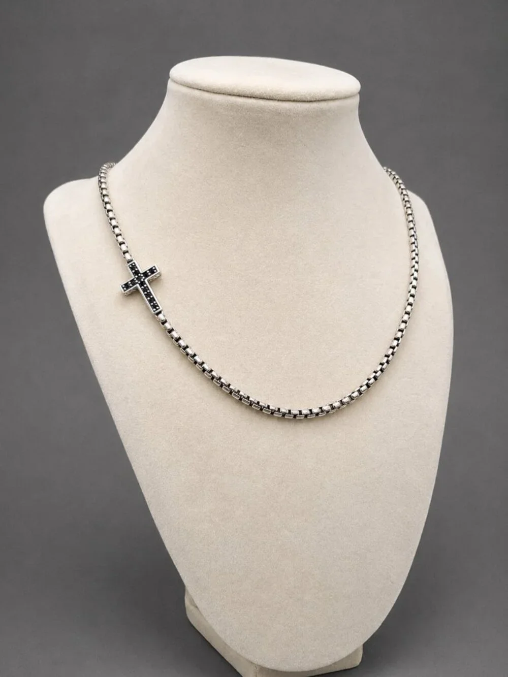 David Yurman Cross Station Necklace w/ Pavé Black Diamonds - 3.6mm - 22